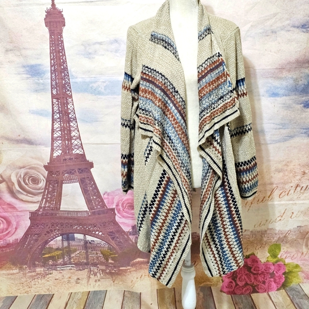 One World Women's Beige Patterned Sweater Sz L